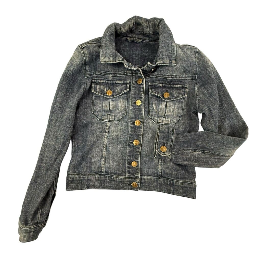 Pistola Distressed Trucker Jean Jacket Women Small Blue Vintage Washed Jean